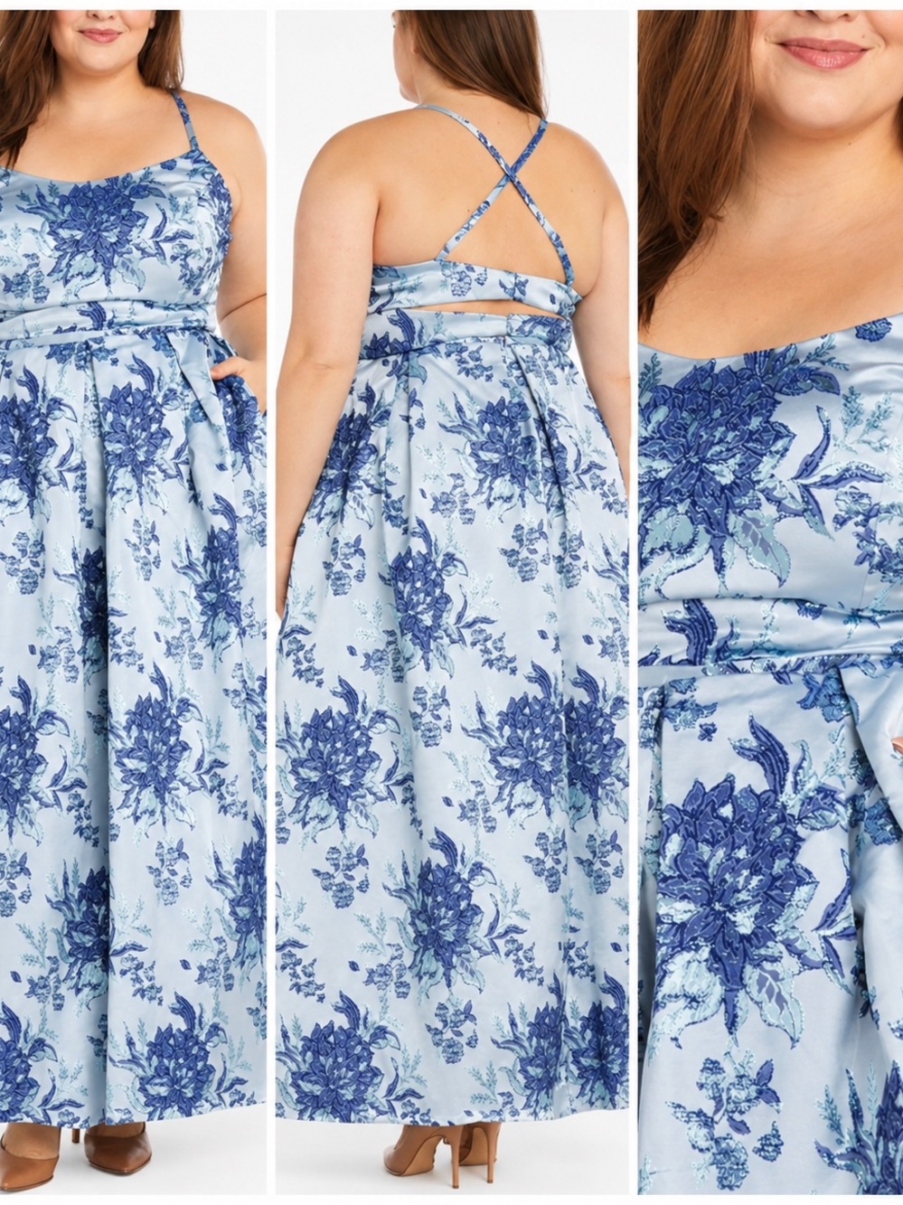 MORGAN AND CO. Women's Floral Brocade Ballgown W/Spaghetti Evening Dress Plus20W